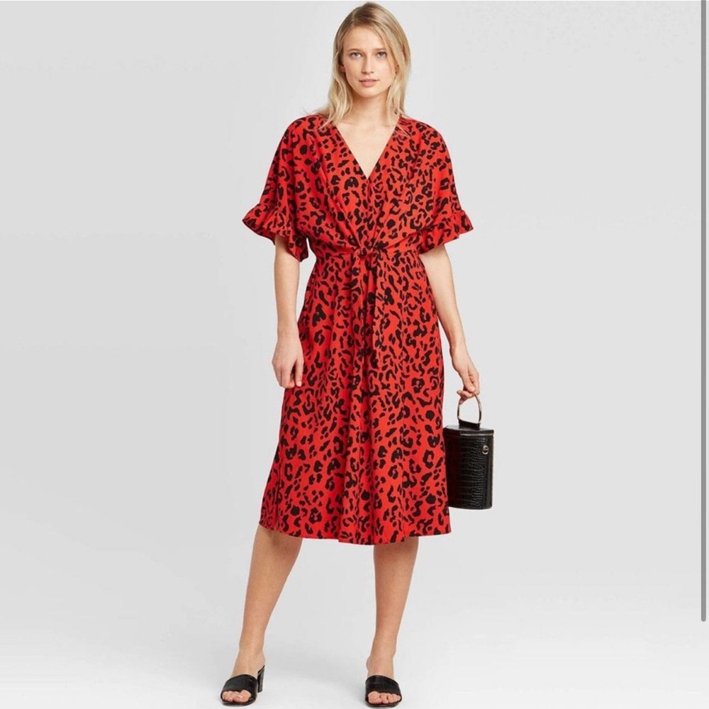 ❤️ Who What Wear Red Leopard Midi Dress‎ Size XL 🖤